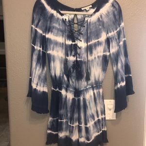 American Eagle Blue & White Tye-Dye Romper